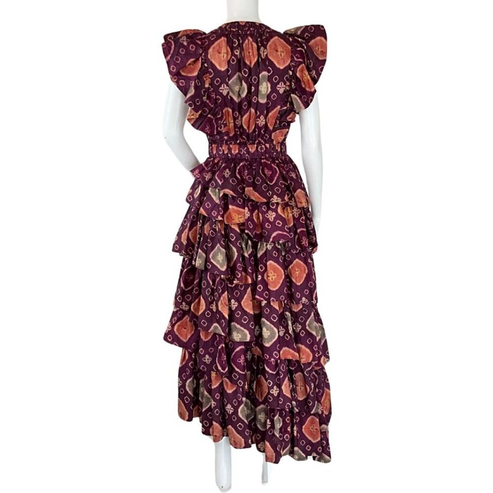 Ulla Johnson Women's Viola Asymmetric Floral Print Tiered Silk Dress Purple Sz 2 - Picture 9 of 10